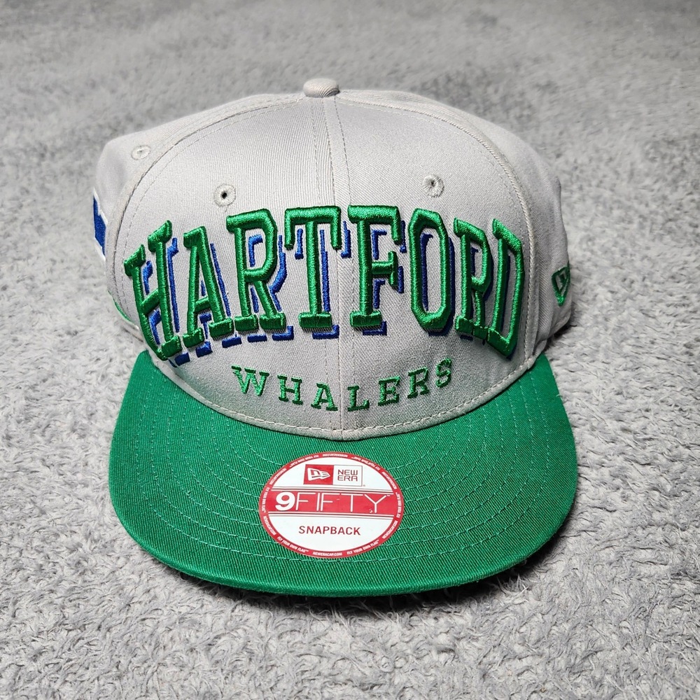 New Era Mens OSFM Hartford Whalers Snapback Hat Grey Green NHL Vintage Hockey